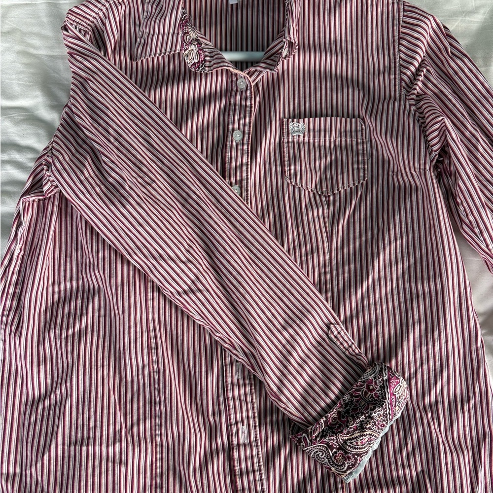 Cinch Red and White Striped Button Down Shirt
